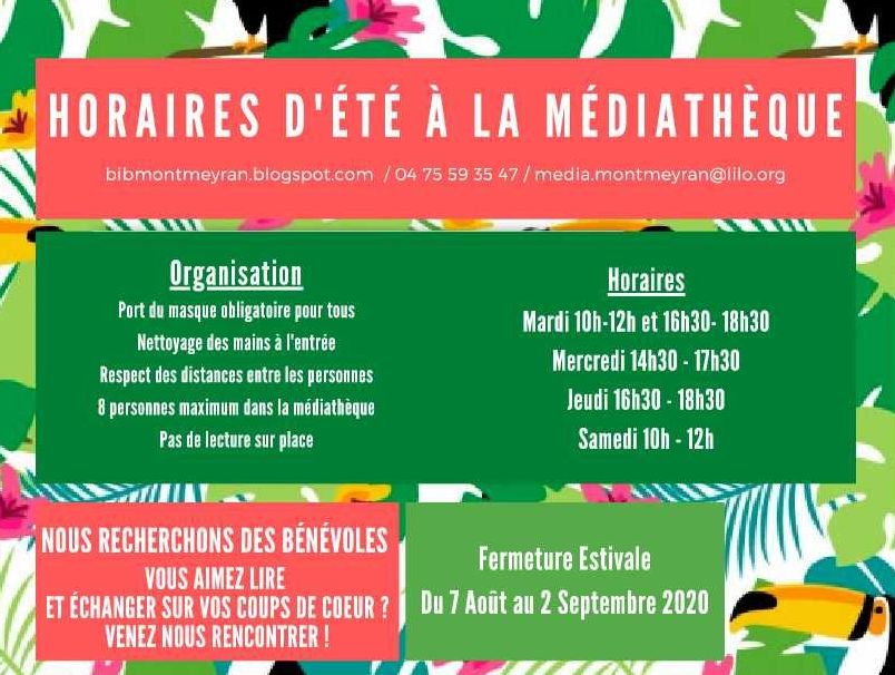 Réouverture de la Médiathèque le 6 juillet - Horaires d'été médiathèque